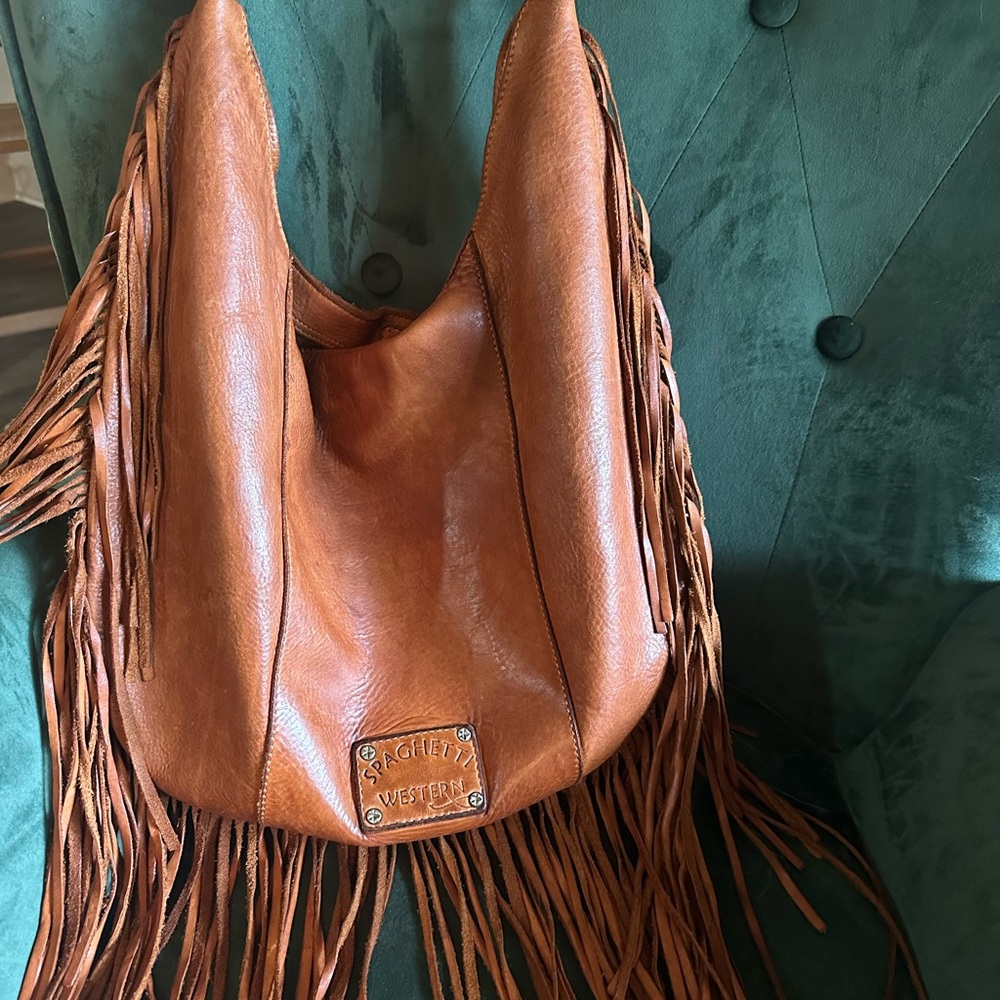 Cognac Leather Fringe Bag